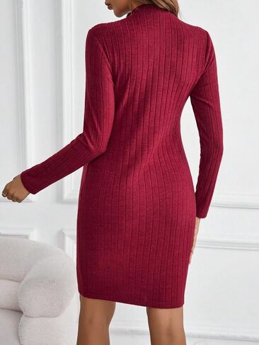 MakeMeChic Women's Maternity Long Sleeve Bodycon Pencil Dress Half Button Knitted Short Dress in Saudi Arabia