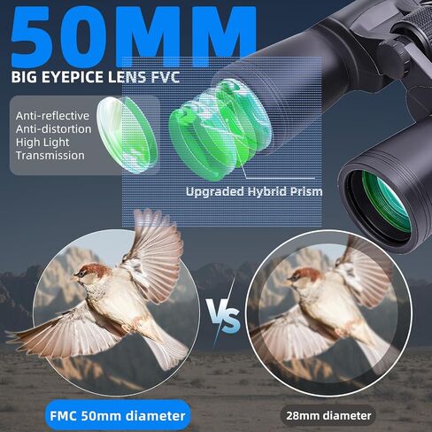 10x50 Binoculars for Adults High Powered with HD Optical System, Non-Slip Grip, Waterproof, Shockproof, Low Light Vision for Bird Watching Hunting Football Games Travel Stargazing Cruise in Saudi Arabia