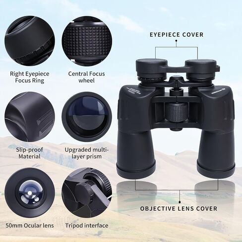 10x50 Binoculars for Adults High Powered with HD Optical System, Non-Slip Grip, Waterproof, Shockproof, Low Light Vision for Bird Watching Hunting Football Games Travel Stargazing Cruise in Saudi Arabia
