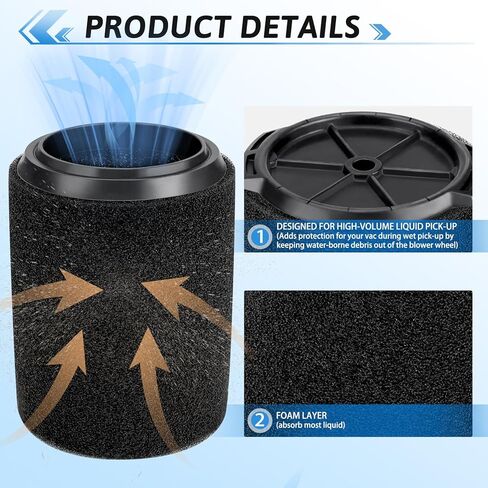 2 Pack VF7000 Replacement Filter Compatible with Ridgid Shop Vac for Ridgid 5-20 Gallon Wet/Dry Vacuums Cleaners, Fit for Husky 6 to 9 Gallon Vacuums in Saudi Arabia