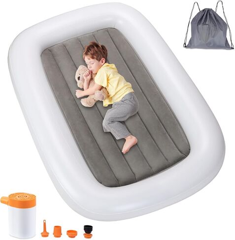 JOSEN Inflatable Toddler Travel Bed, Kids Blow Up Mattress with Electric Air Pump, Portable Travel Toddler Bed with Sides, Toddler Blow up Mattress for Traveling Home Hotel in Saudi Arabia