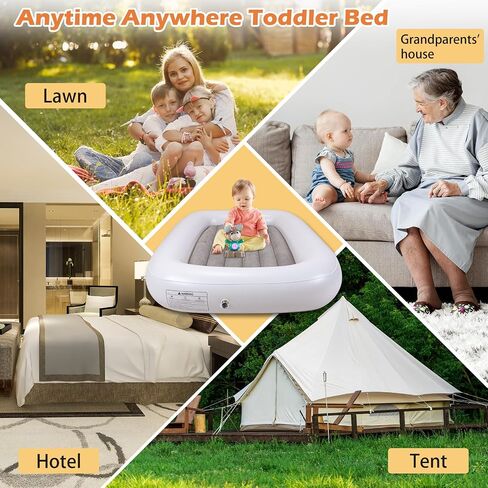 JOSEN Inflatable Toddler Travel Bed, Kids Blow Up Mattress with Electric Air Pump, Portable Travel Toddler Bed with Sides, Toddler Blow up Mattress for Traveling Home Hotel in Saudi Arabia