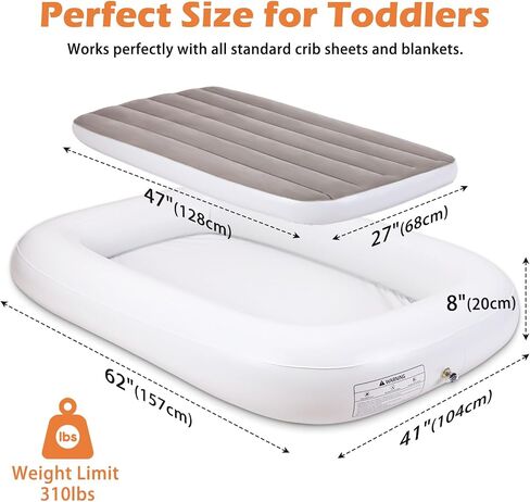 JOSEN Inflatable Toddler Travel Bed, Kids Blow Up Mattress with Electric Air Pump, Portable Travel Toddler Bed with Sides, Toddler Blow up Mattress for Traveling Home Hotel in Saudi Arabia