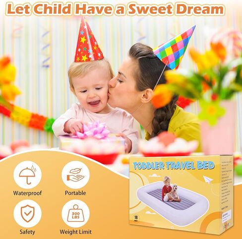 JOSEN Inflatable Toddler Travel Bed, Kids Blow Up Mattress with Electric Air Pump, Portable Travel Toddler Bed with Sides, Toddler Blow up Mattress for Traveling Home Hotel in Saudi Arabia