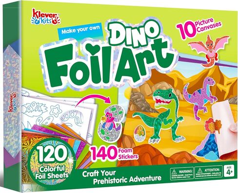 مجموعة Klever Kits Foil Art Kit للأطفال - لوازم الفنون والحرف اليدوية، تلوين خالٍ من الفوضى، ملصقات إسفنجية من رقائق الحيوانات، ألعاب سفر مبتكرة، هدايا عيد ميلاد للأولاد والبنات من سن 4 سنوات فما فوق in Kuwait