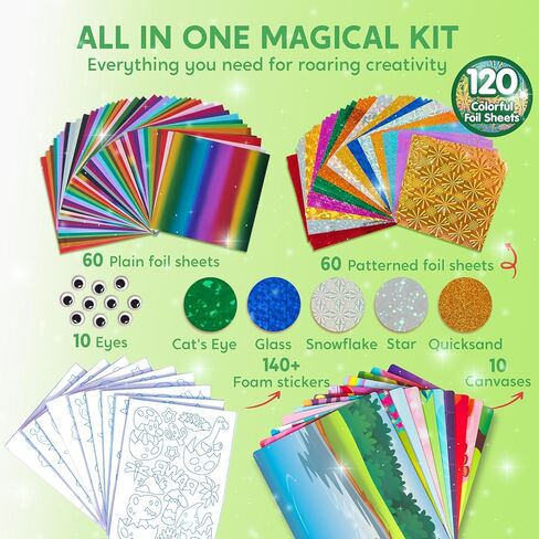 مجموعة Klever Kits Foil Art Kit للأطفال - لوازم الفنون والحرف اليدوية، تلوين خالٍ من الفوضى، ملصقات إسفنجية من رقائق الحيوانات، ألعاب سفر مبتكرة، هدايا عيد ميلاد للأولاد والبنات من سن 4 سنوات فما فوق in Kuwait