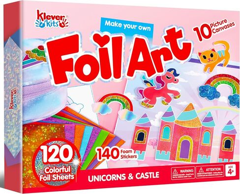 مجموعة Klever Kits Foil Art Kit للأطفال - لوازم الفنون والحرف اليدوية، تلوين خالٍ من الفوضى، ملصقات إسفنجية من رقائق الحيوانات، ألعاب سفر مبتكرة، هدايا عيد ميلاد للأولاد والبنات من سن 4 سنوات فما فوق in Kuwait