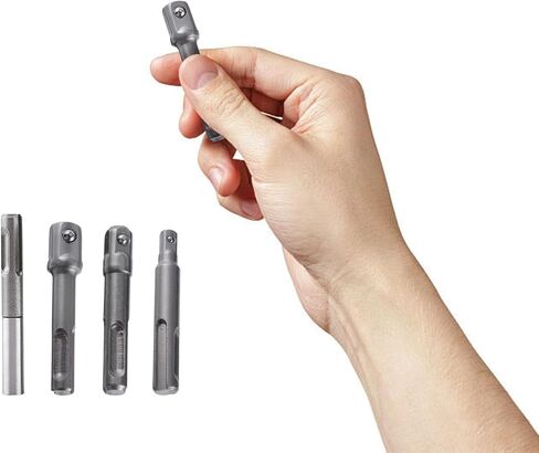 مجموعة محول مقبس SDS Plus مكونة من 4 قطع، محول مقبس سداسي 1/4 بوصة، 1/4 بوصة 3/8 بوصة 1/2 بوصة موصل تمديد لحامل مثقاب مربع، محول لقمة مثقاب كهربائي يناسب معظم مفكات البراغي الكهربائية ومثاقب تشاك in Saudi Arabia