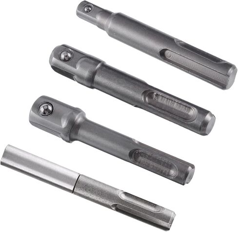 مجموعة محول مقبس SDS Plus مكونة من 4 قطع، محول مقبس سداسي 1/4 بوصة، 1/4 بوصة 3/8 بوصة 1/2 بوصة موصل تمديد لحامل مثقاب مربع، محول لقمة مثقاب كهربائي يناسب معظم مفكات البراغي الكهربائية ومثاقب تشاك in Saudi Arabia