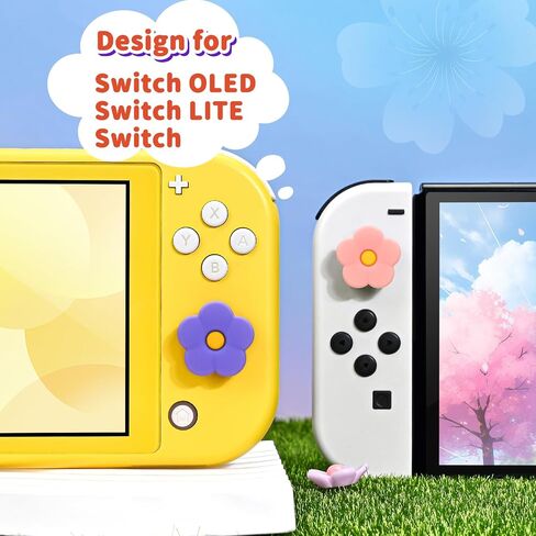 DLseego Thumb Grips تصميم قبعات للتبديل/Switch lite/Switch OLED Console، وحدة تحكم تناظرية من السيليكون الناعم Joycon أغطية واقية مضادة للانزلاق 4 قطع قبعات عصا التحكم Joy Con - زهرة 7 in Kuwait