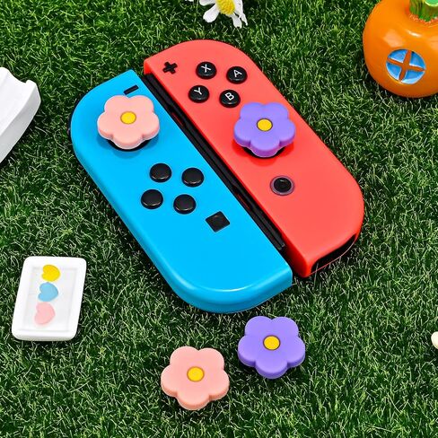 DLseego Thumb Grips تصميم قبعات للتبديل/Switch lite/Switch OLED Console، وحدة تحكم تناظرية من السيليكون الناعم Joycon أغطية واقية مضادة للانزلاق 4 قطع قبعات عصا التحكم Joy Con - زهرة 7 in Kuwait