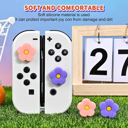 DLseego Thumb Grips تصميم قبعات للتبديل/Switch lite/Switch OLED Console، وحدة تحكم تناظرية من السيليكون الناعم Joycon أغطية واقية مضادة للانزلاق 4 قطع قبعات عصا التحكم Joy Con - زهرة 7 in Kuwait