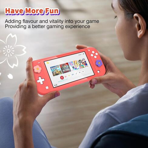 DLseego Thumb Grips تصميم قبعات للتبديل/Switch lite/Switch OLED Console، وحدة تحكم تناظرية من السيليكون الناعم Joycon أغطية واقية مضادة للانزلاق 4 قطع قبعات عصا التحكم Joy Con - زهرة 7 in Kuwait