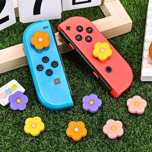 DLseego Thumb Grips تصميم قبعات للتبديل/Switch lite/Switch OLED Console، وحدة تحكم تناظرية من السيليكون الناعم Joycon أغطية واقية مضادة للانزلاق 4 قطع قبعات عصا التحكم Joy Con - زهرة 7 in Kuwait