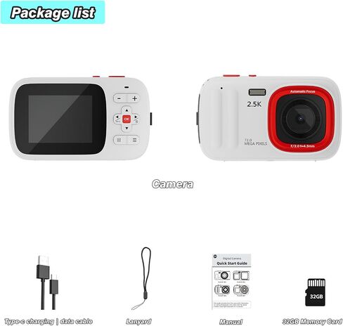 كاميرا رقمية FHD 1080P كاميرا 2.4 بوصة بوينت اند شوت كاميرا رقمية للصور مع بطاقة 32 جيجا بايت 16X تكبير كاميرا صغيرة مدمجة عتيقة (أبيض) in Saudi Arabia