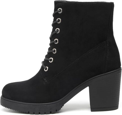 TYNDALL Women's Chunky Heel Ankle Boots Stylish High Heel Lace-Up Side Zipper Booties for Girls Black Women's Boots in Saudi Arabia