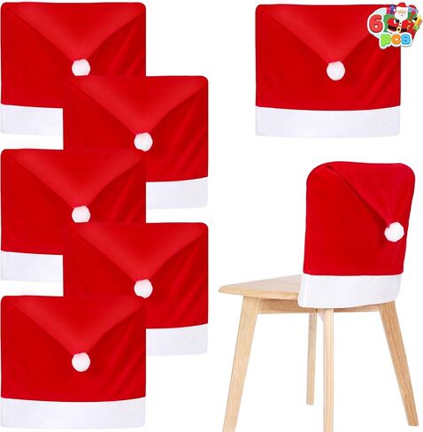 JOYIN 2 Pcs Christmas Chair Covers, Red Hat Chair Slipcovers, Santa Claus Kitchen Chair Back Covers for Holiday Festival Decoration, Christmas Decorations Indoor Home Décor in Saudi Arabia