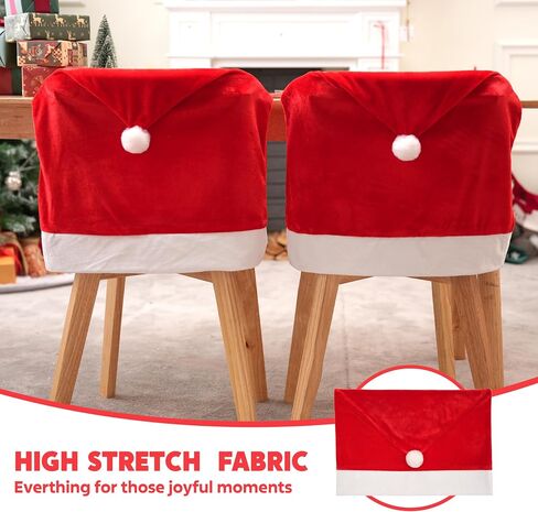 JOYIN 2 Pcs Christmas Chair Covers, Red Hat Chair Slipcovers, Santa Claus Kitchen Chair Back Covers for Holiday Festival Decoration, Christmas Decorations Indoor Home Décor in Saudi Arabia
