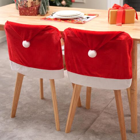 JOYIN 2 Pcs Christmas Chair Covers, Red Hat Chair Slipcovers, Santa Claus Kitchen Chair Back Covers for Holiday Festival Decoration, Christmas Decorations Indoor Home Décor in Saudi Arabia
