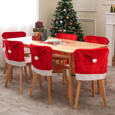 JOYIN 2 Pcs Christmas Chair Covers, Red Hat Chair Slipcovers, Santa Claus Kitchen Chair Back Covers for Holiday Festival Decoration, Christmas Decorations Indoor Home Décor in Saudi Arabia