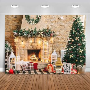 Mocsicka 7x5ft Christmas Fireplace Backdrop Christmas Backdrops for Photography Family Christmas Fireplace Decorations Background Winter Holiday Christmas Interior Photoshoot Props(7x5ft (82x60 inch))