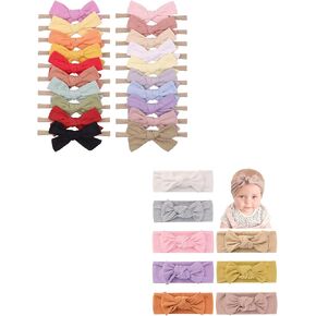 20 قطعة من ربطات الشعر القطنية للفتيات الصغيرات من النايلون + 8 قطع من عصابات الرأس للفتيات الصغيرات مع أشرطة متماسكة لحديثي الولادة من إكسسوارات شعر الأطفال حديثي الولادة من النايلون الناعم in Kuwait