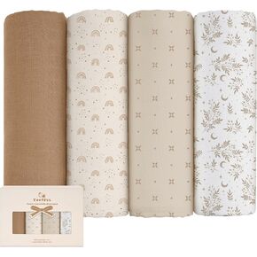 Yoofoss Muslin Swaddle Blankets, 4-Pack Receiving Blankets for Baby Boys and Girls, 45 x 45 Inches Baby Blankets Neutral Swaddle Wrap 30% Cotton and 70% Rayon from Bamboo