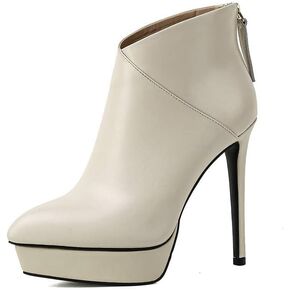 TinaCus Women's Genuine Leather Pointed Toe Platform Handmade Back Zip Stiletto High Heel Stylish Ankle Boots