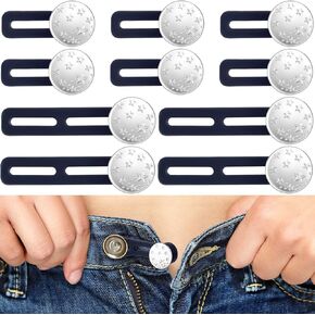 Isslly 10 Pcs Jean Button Extenders, Pants Waist Adjuster, Elastic Waistband Extenders for Tight Jeans, Pants, Waist, No Sew, Easy to Use, 2 Sizes (1.38in, 2.17in)