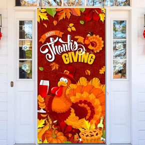 Thanksgiving Door Cover,Thanksgiving Door Decoration Backdrop Turkey Door Cover for Thanksgiving Party Decoration,71x35inch