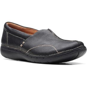 حذاء نسائي من Clarks Un Loop Stride سهل الارتداء من الجلد الأسود 9.5 عرض