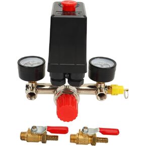 Air Compressor Pressure Switch With 2 Gauge 1 Valve Knob 0 To 180PSI Pressure Regulator Control Valve Standard Interface