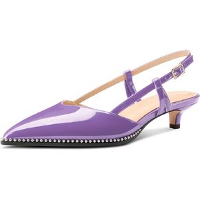 Aachcol Womens Pointed Toe Slingback Heels Low Kitten Heel Sandals Patent Leather Sliver Beaded Pumps Buckle Prom Dress Shoes 1.4 Inches Heels