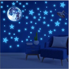 435pcs Glow in The Dark Stickers,Glow in The Dark Stars for Ceiling,Glow in The Dark Moon Universe Wall Stickers Outer Space Decal for Kids Boys Bedroom Decor Christmas Gift Blue Glow