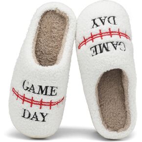 INMINPIN Women Men Ball Sports Slippers Soft Curly Plush House Shoes Cozy Bedroom Slippers Indoor Outdoor with Non Slip Sole for Sports Fan