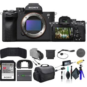 Sony a7 IV Mirrorless Camera ILCE-7M4/B, 64GB Memory Card, Bag, Card Reader, Flex Tripod, Hand Strap, Memory Card Wallet, Cap Keeper, Cleaning Kit