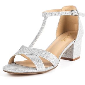 Women's Chunky Block Heel Sandals Open Toe Ankle Strap Gold Nude Black Silver Heels Dress Wedding Heels