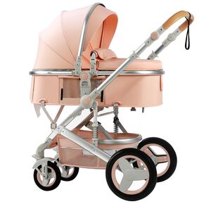 Lightweight Luxury Baby Stroller 2 in 1 Portable High Landscape Reversible Stroller Travel Pram Baby Carriage (Black)
