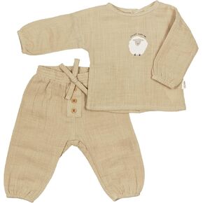100% Organic Cotton Linen Baby Clothes Set (2 Pieces) Long-sleeve Shirt and Pants for Boys Girls Outfit by My Cotton Baby