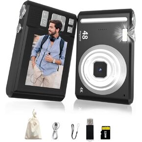 ATEYA Digital Camera with Rotating Menu Quick Setting, Digital Camera with 32GB SD Card, Small Digital Camera 4K Video 48MP Photo, Black Digital Camera for Adults Teens Beginners Photographer
