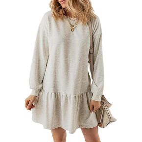 Chatinction Oversized Sweatshirt Dress Women Long Sleeve Crew Neck Patchwork Pullover Tops Sweatshirt Jump Mini Dress