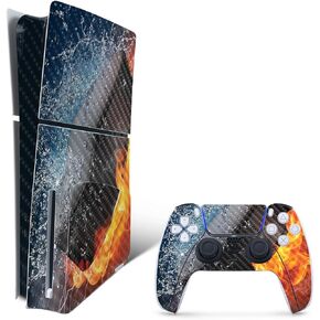 MightySkins Carbon Fiber Skin for PS5 Playstation 5 Slim Disc Edition Bundle - Hockey Fire Protective, Durable Textured Carbon Fiber Finish Easy to Apply Made in The USA