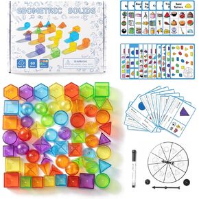 60 Pcs Mini 3D Shapes for Teaching - About 1 inch - Light Table Manipulatives - Geometric Shapes for Classroom
