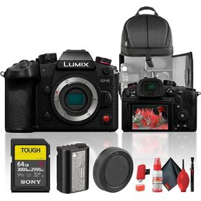 Panasonic Lumix GH6 Mirrorless Camera (DC-GH6BODY) Bundle with Memory Card, Cleaning Kit, Backpack, Card Reader