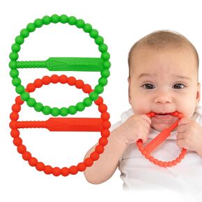 Cricket Baby Teether | 2 Pack Cricket Bat & Ball Shape | Soft Silicone Teething Toy for Babies 0-9 Months | Easy to Hold with 5 Teething Textures | Grass Green & Cherry Red | Certified Safe