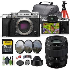 حزمة كاميرا FUJIFILM X-T5 بدون مرآة (فضية) مع عدسة Fuji XF مقاس 16-50 مم f/2.8-4.8 R LM WR + بطاقة ذاكرة SF-M Tough Series UHS-II SDXC سعة 64 جيجابايت + مجموعة تنظيف + حامل ثلاثي القوائم مرن مقاس 12 بوصة + المزيد in Saudi Arabia