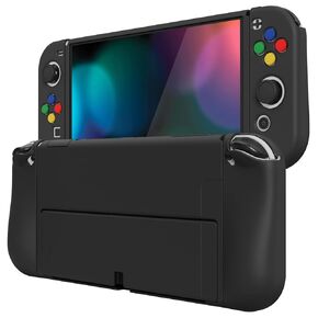 PlayVital ZealProtect Soft Protective Case for Nintendo Switch OLED, Flexible Protector Joycon Grip Cover for Nintendo Switch OLED with Thumb Grips & ABXY Direction Button Cap - White