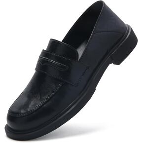 Penny Loafers for Women Slip On Dress Shoes Leather Memory Foam Non-Slip Comfort Soft Casual Business Work Shoes Flat Ladies Black US 9