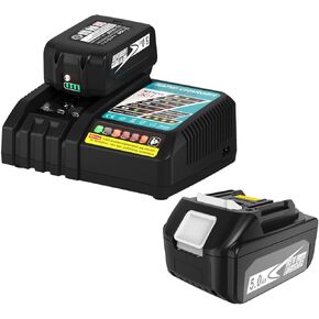 2Pack 18V 5.0Ah Replacement Battery and Charger Combo for Makita 18V Battery, Compatible with 18V Makita Batteries 5.0Ah BL1830 BL1850 BL1860