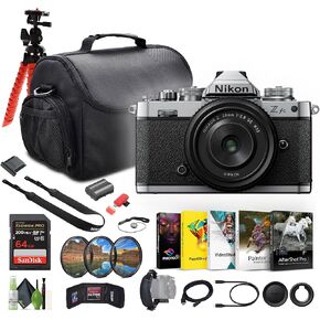 Nikon Z fc DX-Format Mirrorless Digital Camera with NIKKOR Z 28mm f/2.8 (SE) (Black) Bundle with Vlogging Tripod + 64GB Memory Card and More Accessories (Renewed)